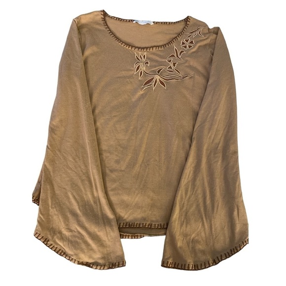 Luigi Bertolli top, size M, light brown viscose blend.  Embroidery and stitching - Picture 2 of 5
